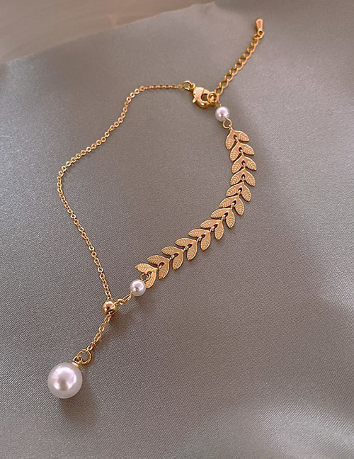 Fashion 20-wheat Ear Bracelet (real Gold Plating) Geometric Wheat Ear Chain Mosaic Pearl Bracelet