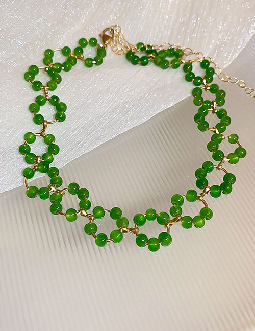 Fashion 51# Green Rice Beads Round Beads Alloy Beads Round Bead Necklace