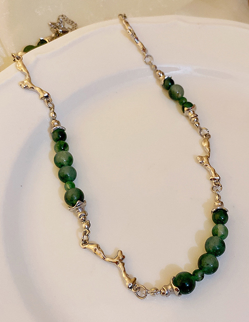 Fashion 2# Necklace - Green Agate Copper Geometric Beaded Necklace