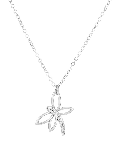 Fashion Silver Copper And Diamond Hollow Dragonfly Necklace