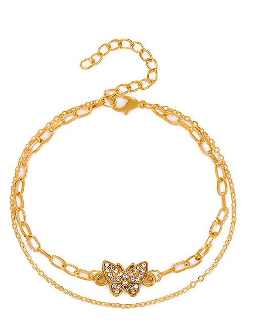 Fashion Gold Alloy Diamond Butterfly Double Layer Bracelet
