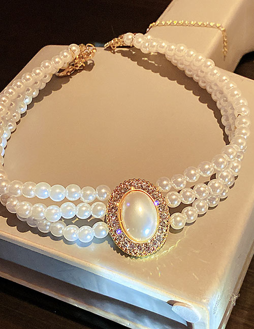 Fashion 40# Golden Diamond Pearl Pearl Beaded Necklace