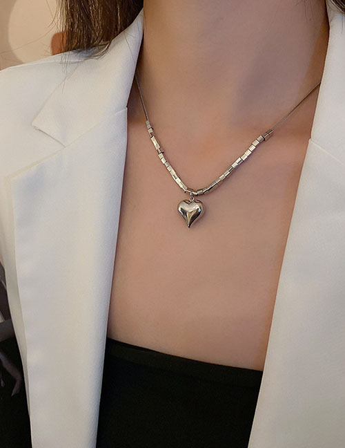 Fashion 25# Necklace. Silver Heart Alloy Geometric Heart Necklace