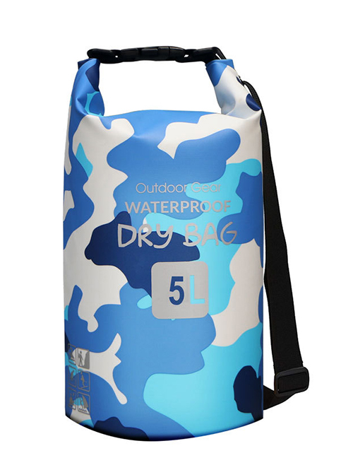 Fashion Camouflage Blue 5l [single Shoulder] Pvc Backpack Rafting Swimming Bag