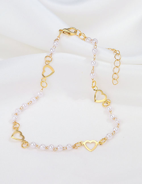 Fashion Gold Alloy Pearl Chain Hollow Heart Necklace