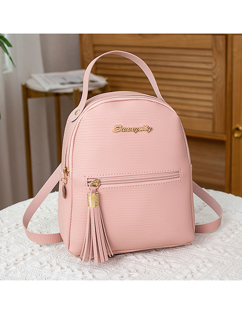 Fashion Pink Pu Tassel Large Capacity Backpack