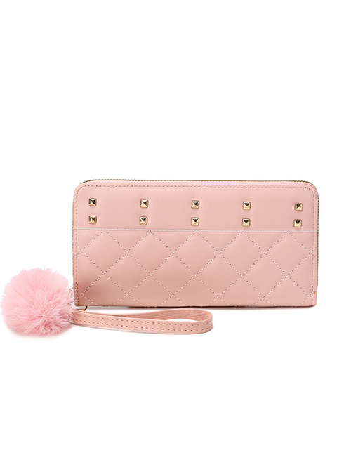 Fashion Pink Pu Embroidery Thread Rectangular Wallet