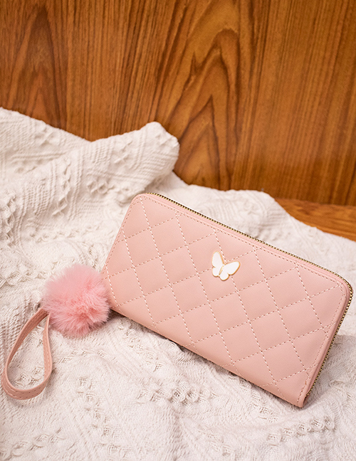 Fashion Pink Pu Embroidery Butterfly Rectangular Wallet