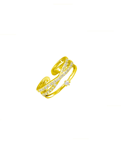 Fashion Gold Copper Inlaid Zirconia Cross Double Ring