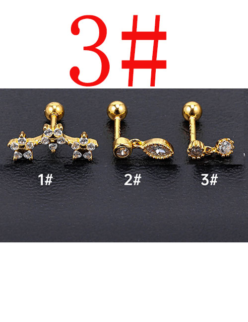 Fashion 3# Golden Silver And Diamond Geometric Piercing Stud Earrings
