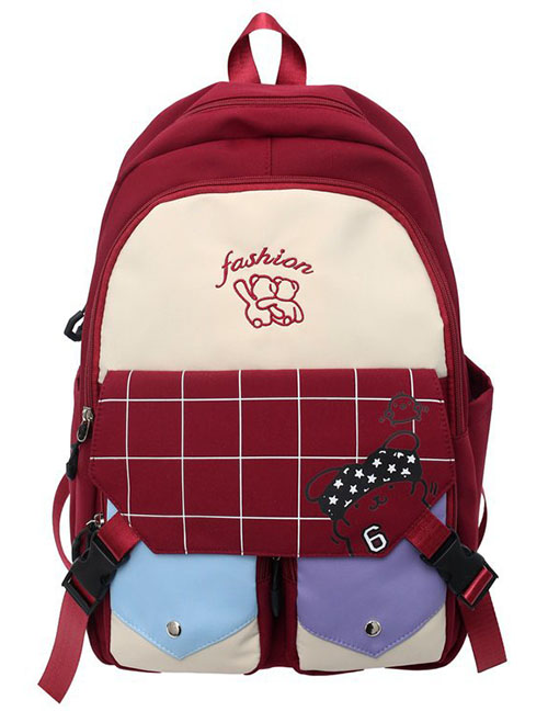Fashion Claret Pu Large Capacity Backpack