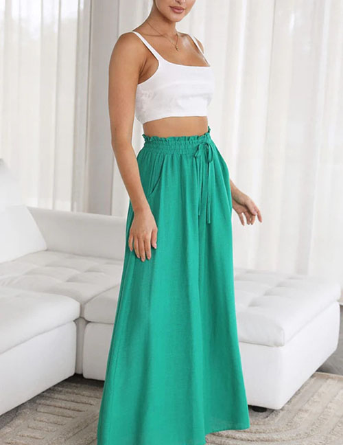 Fashion Green Polyester Lace-up Wide-leg Trousers