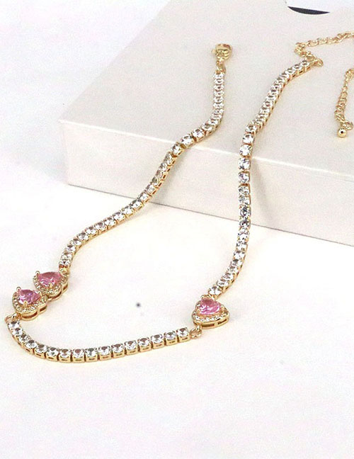 Fashion Pink Geometric Zirconia Heart Necklace