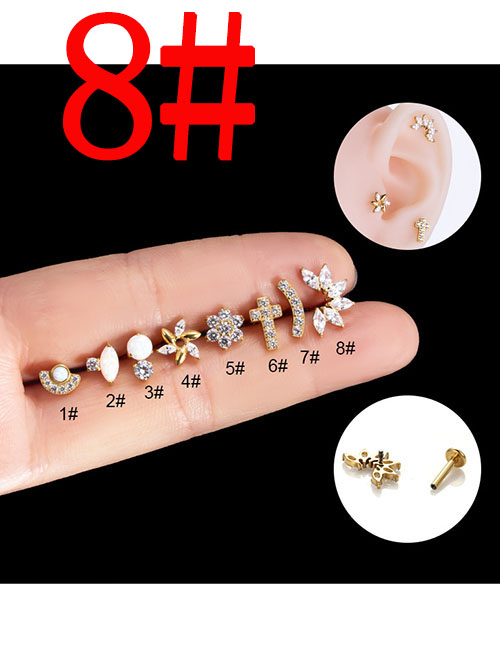 Fashion Gold 8# Titanium Steel Opal Geometric Piercing Stud Earrings