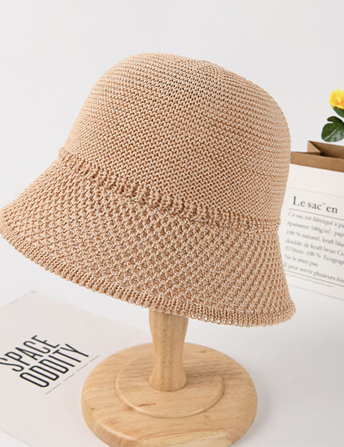 Fashion Pink Polyester Knitted Mesh Sun Protection Bucket Hat