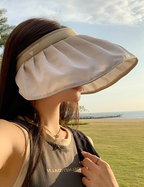 Fashion Beige Polyester Gradient Pleated Shell Hat