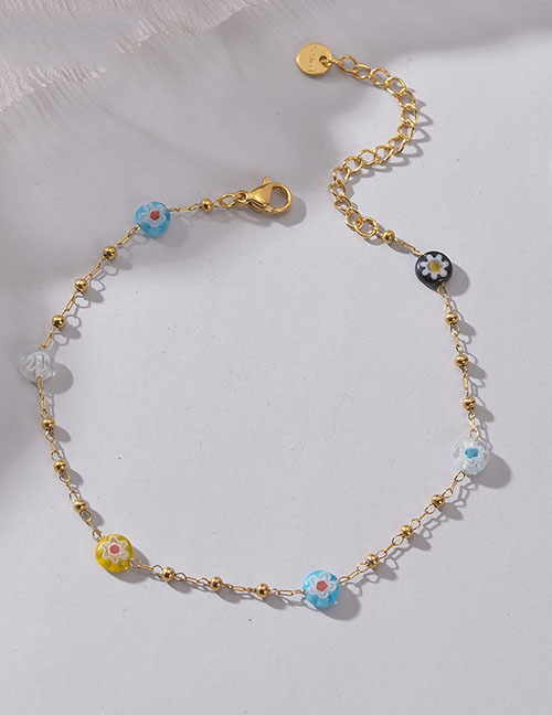 Fashion Gold Stainless Steel Glass Flower Mosaic Anklet