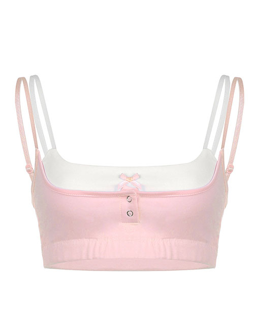Fashion Pink Contrasting Color Fake Two-piece Five-claw Buckle Camisole
