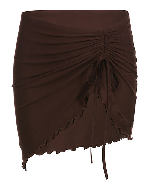 Fashion Brown Irregular Drawstring Skirt