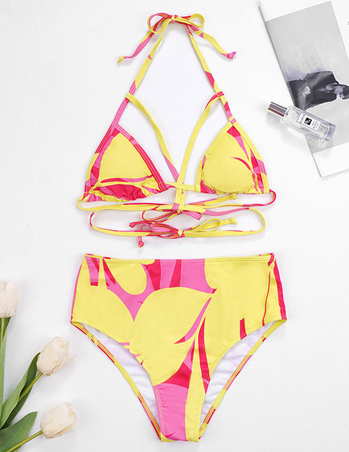 Fashion Bikini Only Polyester Halterneck Print Tie-up Swimsuit