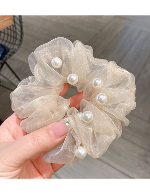 Fashion Cream Color Organza Beaded Ruched Scrunchie