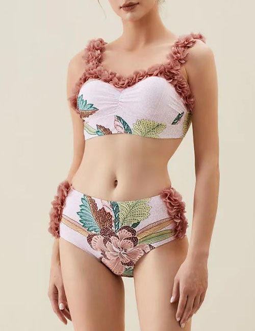 Fashion Split Bikini Polyester Print One-piece Swimsuit