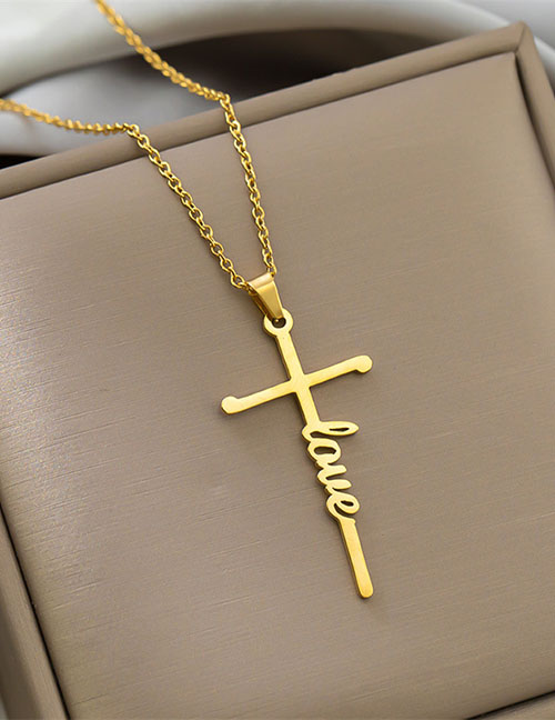 Fashion Golden-love Titanium Steel Cross Alphabet Necklace