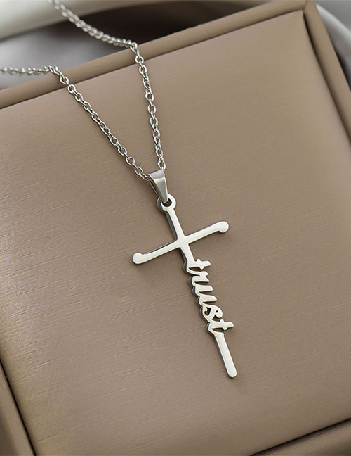 Fashion Steel Color-trust Titanium Steel Cross Alphabet Necklace