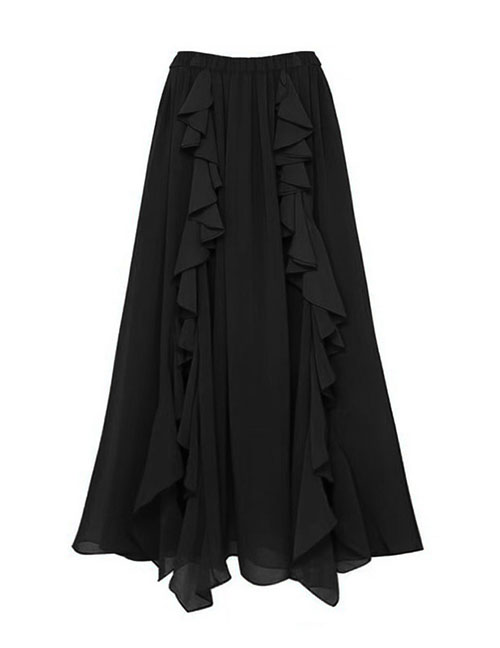Fashion Black Dress Polyester Pleated Beach Dress