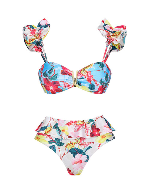 Fashion Small Flying Sleeve Bikini Polyester Print One-piece Swimsuit