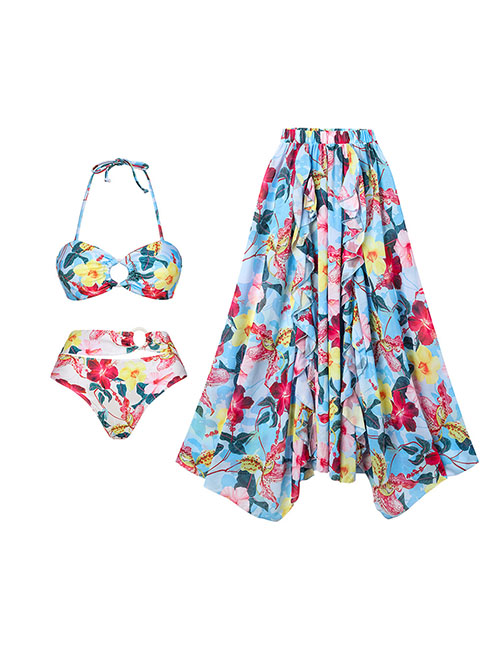 Fashion Halter Neck Bikini Set Polyester Printed Two-piece Swimsuit Beach Dress Set