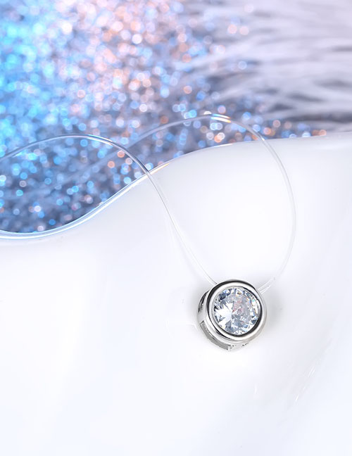 Fashion Silver Geometric Diamond Circle Necklace