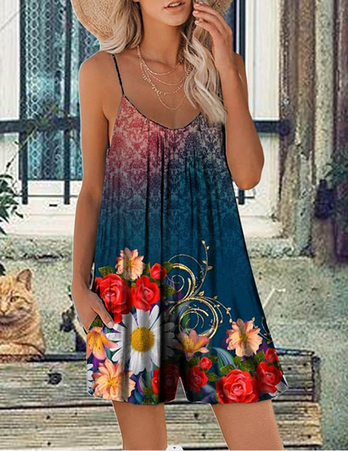 Fashion 14# Polyester Printed Camisole Playsuit