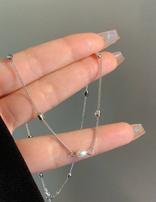 Fashion Silver Alloy Geometric Oval Bead Necklace