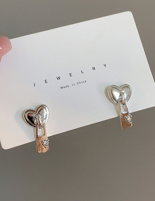 Fashion Silver Alloy Heart Zipper Stud Earrings