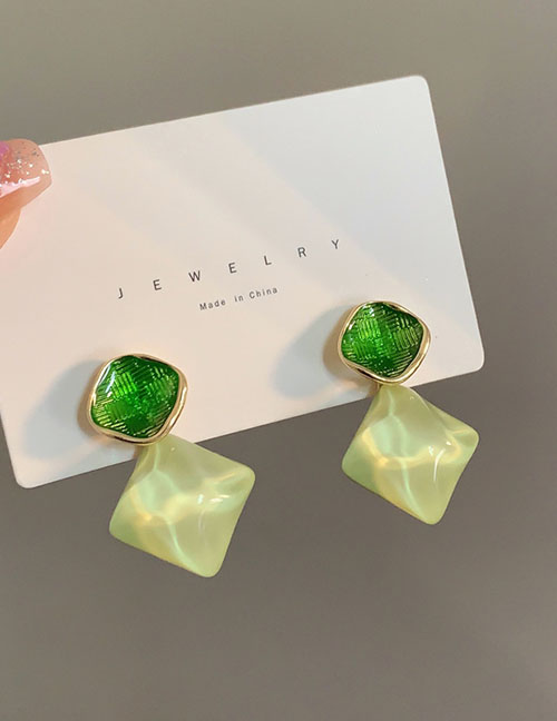 Fashion Pair Of Green Stud Earrings Alloy Geometric Water Ripple Square Stud Earrings