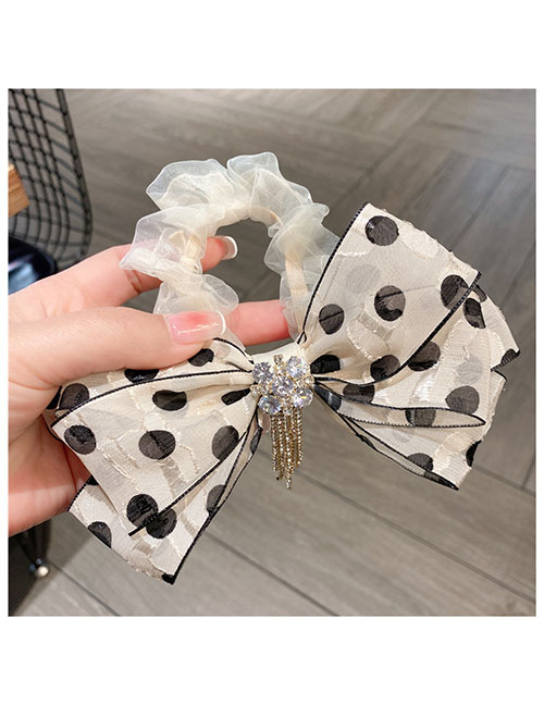 Fashion Beige Fabric Diamond-studded Polka-dot Bow Pleated Scrunchie
