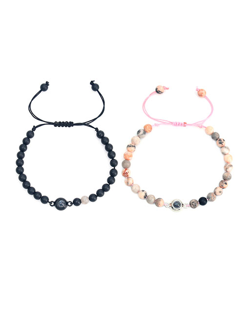 Fashion 100 Languages A Pair Of Black Matte And Pink Spots Pair Of Projection Frosted Beaded Bracelets