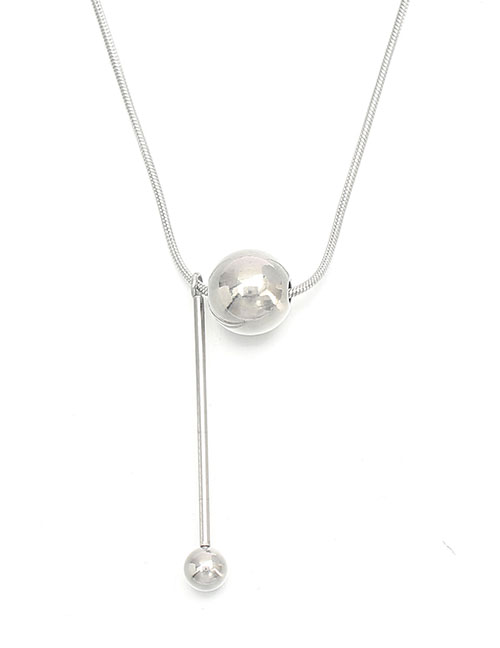 Fashion Silver Metal Double Ball Snake Chain Necklace
