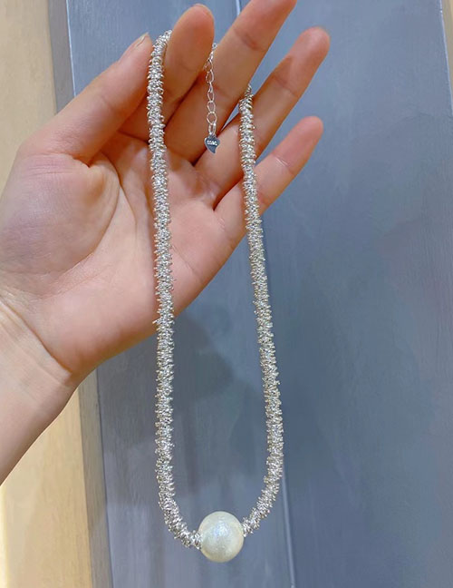 Fashion Off White Crushed Silver Beaded Pearl Necklace