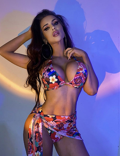 Fashion Printing Polyester Printed Two-piece Swimsuit Three-piece Set