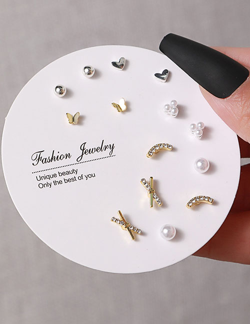 Fashion 6# Alloy Geometric Butterfly Heart Pearl Earring Set