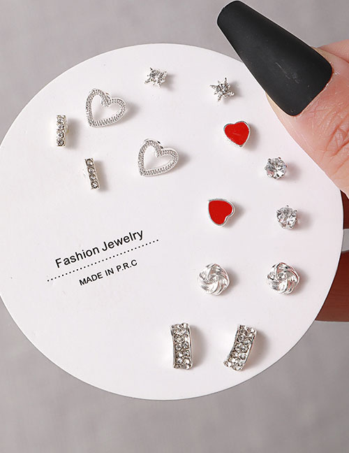 Fashion 7# Alloy Geometric Heart Earring Set