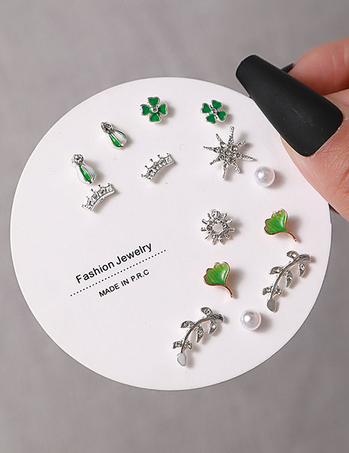Fashion 12# Alloy Geometric Ginkgo Leaf Clover Leaf Earring Set