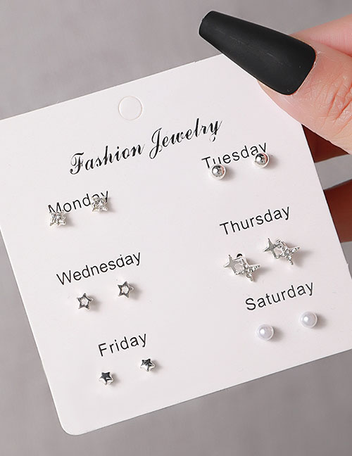 Fashion 15# Alloy Geometric Pearl Starburst Earrings Set