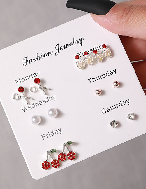 Fashion Twenty One# Alloy Geometric Bow Cherry Earrings Set