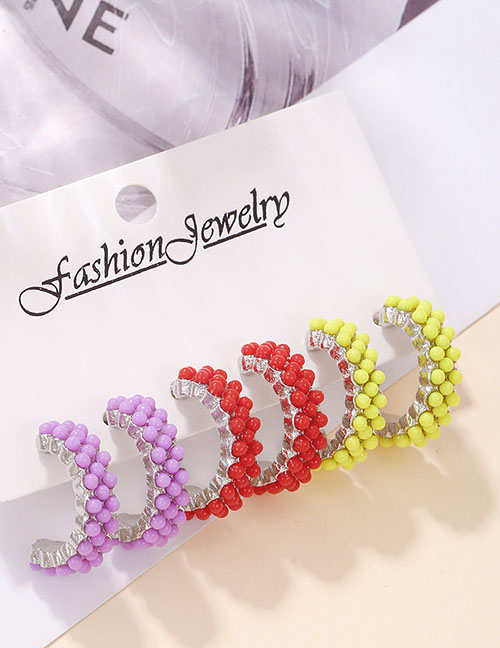Fashion Color Alloy Rice Bead Braided Round Earrings Set