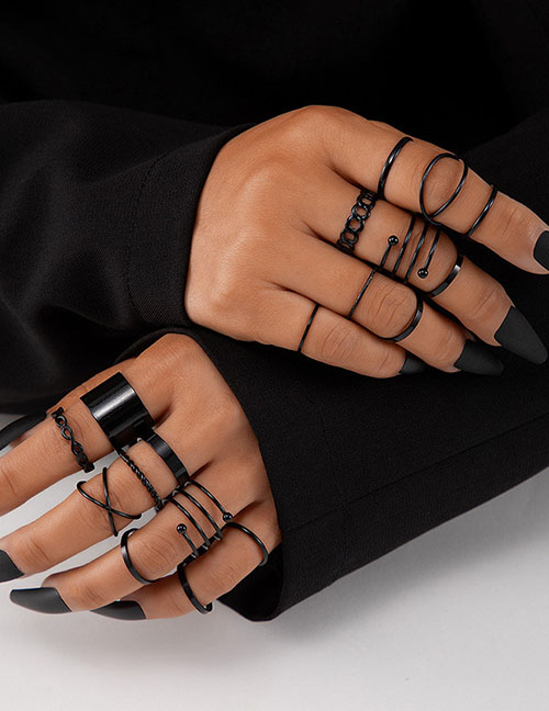 Fashion Black Alloy Geometric Ring Set