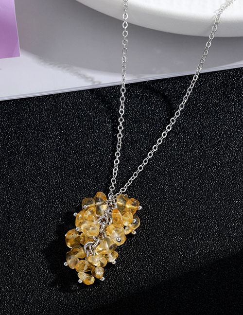 Fashion Silver Transparent Yellow Crushed Stone Irregular Natural Stone Necklace