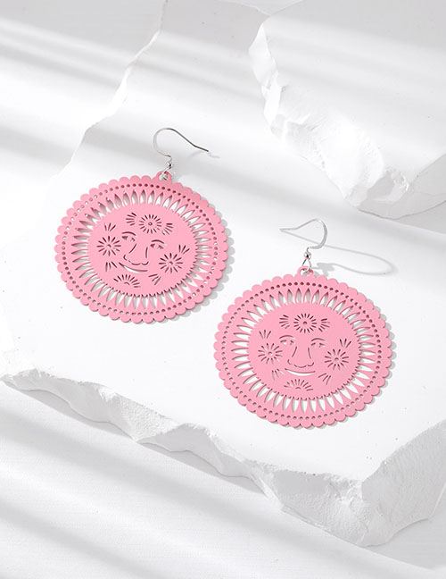 Fashion Pink Lace Circle Metal Cutout Lace Earrings